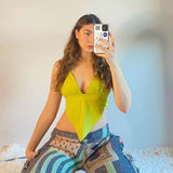 Satin V-Neck Halter Backless Party Top Sexy Rhombus Cami Tops For Women Festival Green Crop Tops Chic E-girl Mini Outfits