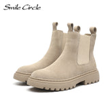 Smile Circle Chelsea Boots Suede Leather Ankle Boots Women Autumn Slip-On Platform Boots Fashion Booties femme