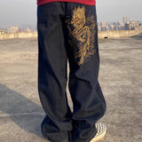 Billlnai Snake Print Baggy Jeans Woman Low Waist Hippie Denim Trousers Dark Academic Goth Streetwear Korean Cargo Pants 90s