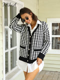 Graduation Party Dress Gift Billlnai 2023  V Neck Women Button Black Houndstooth Cardigan 2020 Long Sleeve Sweater Autumn Winter Knitted Loose Oversized Jumper Casual