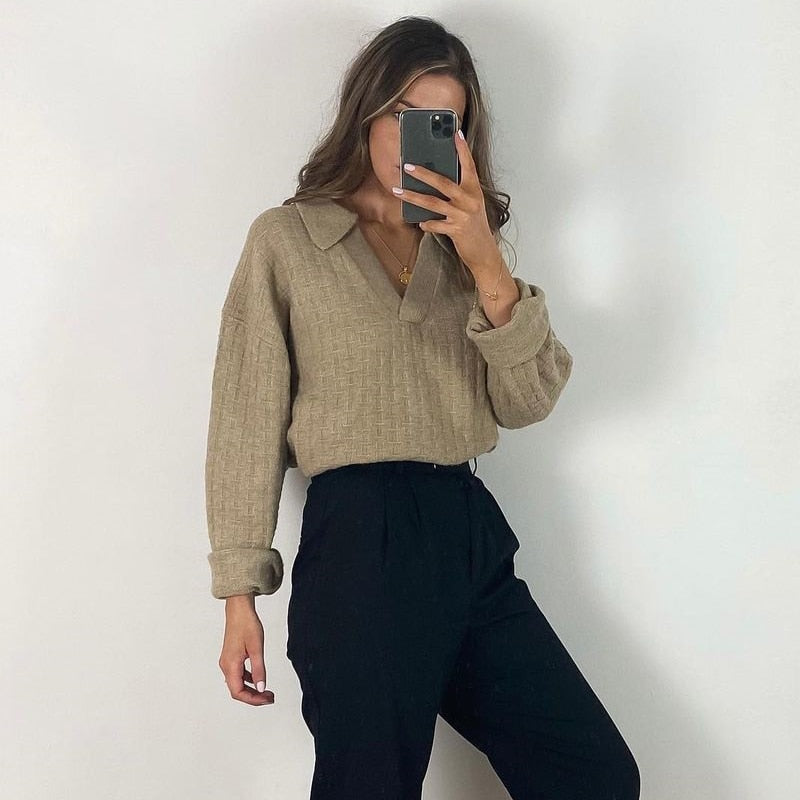 Ardm Za 2023 Woman Sweaters V Neck Plaid Vintage Pullover Women Dropped Sleeve Texture Winter Pull Femme Chic Tops Jumper Women