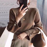 Billlnai  2023  Ladies Sweater Half High Collar Soft Elastic Knitted Pullover Women Korean Version Loose Solid Color Autumn Women's Clothing