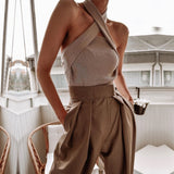 Billlnai 2023 New Halter Neck Tops For Women Summer Ribbed Knitting Tank Top Stretchy Sleeveless Cutout Front Vest Top Shirt