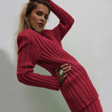 Tossy 2023 New Ribbed Outfits Knitted Long Sleeve Sweater Top And Pants 2 Piece Sets Casual Loose Tracksuit Fashion Chic Suit