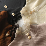 Korobov Vintage Long Sleeve Half Turtleneck Cardigans Sweaters Korean Single Breasted Basics Cardigan Japanese Sweet Sweater