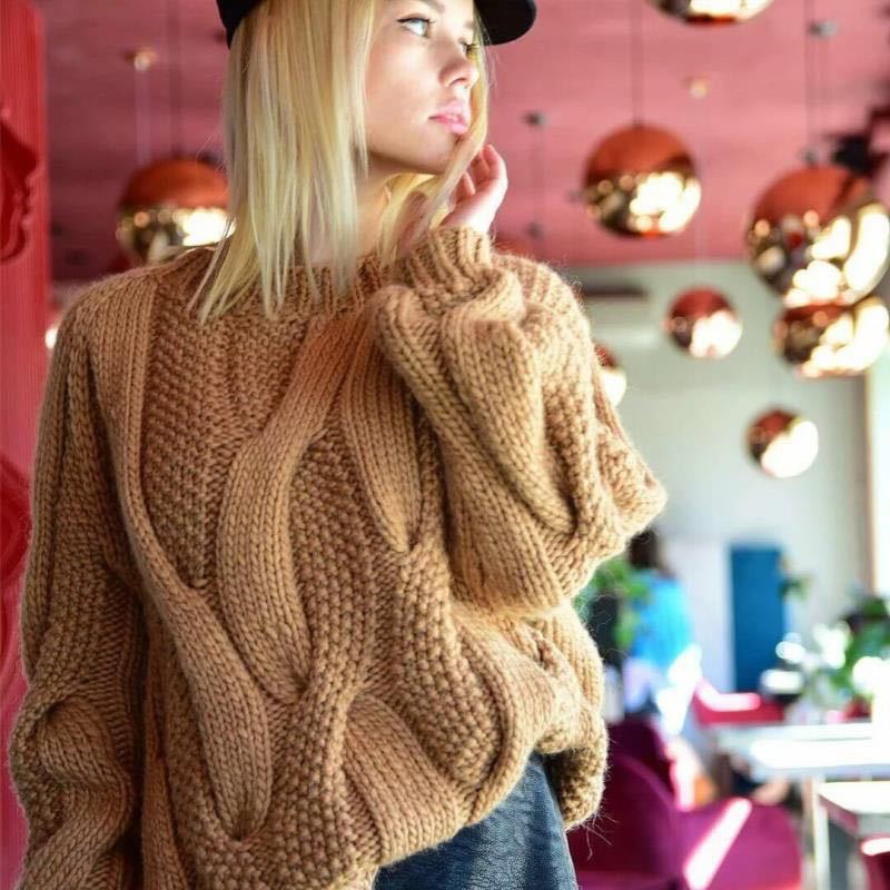 Billlnai Women Sweater 2023 Autumn Winter Loose Oversized Warm Twist Knitted Pullovers Fashion Solid Causal Tops Knitwear Sweet Jumper
