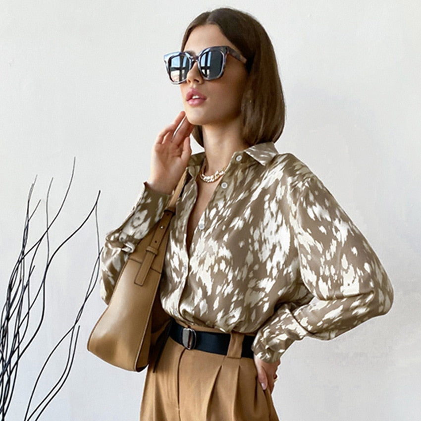 Y2K Print Leopard Blouse Woman Long Sleeve Turn Down Collar Slim Button Casual Shirt Spring Autumn Commute Sexy Top 2023 New