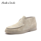 Smile Circle/Spring  Women Genuine Leather Nude Flats Casual Shoes Slip-On Penny loafers Autumn Ladies Lazy shoes