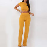 Knitted Suit Women's Tracksuit Short Sleeve Crop Top Wide Leg Long Pants 2 piece Sets Womens Outfits  2023 Summer Streetwear Set