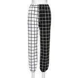 Contrast Cargo Pant For Women Loose Hight Waist Plaid Jogging Trousers Sporty Pants Elasticity Sportpants 2020Summer