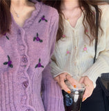 Billlnai 2023 Knitted Cardigan Women Sweaters Winter Tops Japanes Style Button Knitted Sweater Women Vintage Flower Print Coat Kawaii