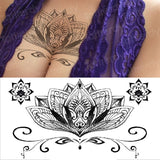 Billlnai Sternum Temporary Tattoo Sticker Under Boob Tattoo Henna Lace Mandala Tatoo Fake Large Sexy Breast Tattoo Decal Arabic Design