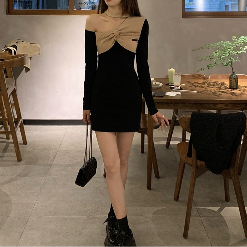 Billlnai 2023 Black Sexy Bodycon Dresses Women Korean Fashion Y2k Mini Dress Casual  Autumn French Vintage One Piece Dress Korean Fashion