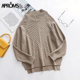 Aproms Elegant Cold Shoulder Knitted Loose Sweaters Women 2023 Autumn Winter Side Split Pullovers Streetwear Fashion Jumpers Top