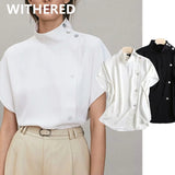 Christmas Gift Withered england  fashion solid simple causal turtleneck buttons off-shoulder blouse women blusas mujer de moda 2020 shirt tops