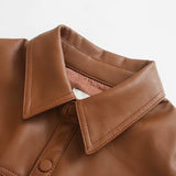 Billlnai Vintage Woman PU Sashes Shirt Jacket 2023 Fashion Ladies Autumn Brown TurnDown Collar Outerwear Female Casual Long Coats