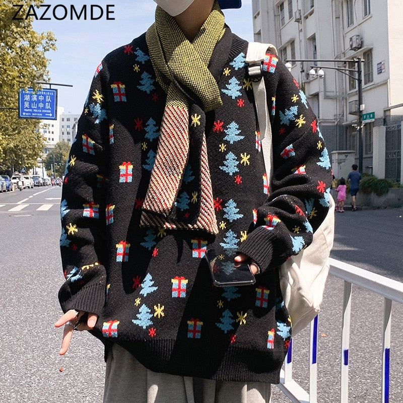 ZAZOMDE 2023 Winter Men Sweaters Christmas Gift Pattern Pullover O Neck Warm Knitted Jumper Autumn Casual Sweaters Clothing Men