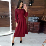 Billlnai Women Vintage Hollow Out A-line Party Long Dress Long Sleeve O neck Solid Elegant Casual Dress 2019 Autumn New Fashion Dress