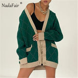 Christmas Gift Nadafair Argyle Womens Cardigans V Neck Vintage Knitted Tops Oversized Sweater Jumpers Autumn Winter Losse Cardigan Ladies Y2K