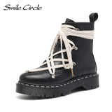 Smile Circle Ankle Boots Women Black Platform Martin Boots Lace-up Straps Punk Motorcycle Boots Autumn/winter Boots for Women
