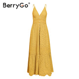 BerryGo White pearls sexy women summer dress 2019 Hollow out embroidery maxi cotton dresses Evening party long ladies vestidos