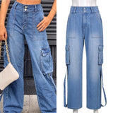 Billlnai  Khaki Solid Baggy Cargo Pants Women Low Waist Mom Jeans Vintage 90S Grunge Streetwear Casual Hippie Denim Trousers