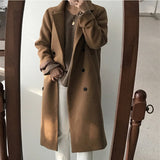 Office Lady Autumn Winter Long Cashmere Coat Woman Woolen Coat Jacket Overcoat Suit Outwear Blends Casaco Feminino Windbreaker