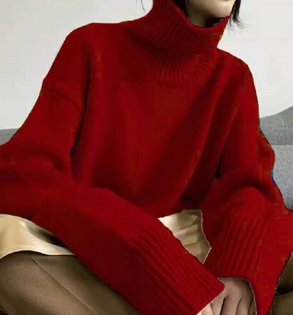 Billlnai  2023  Women's Turtleneck Long Sleeve Sweater Oversize Pullovers Top Female Autumn Solid Gray Khaki Knitted Sweaters for Women Knitwear