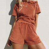 Summer Women's Shirt Tracksuit Shorts Set Furry Short Sleeve Shirts Tops Short Pants Female Suit 2023 Casual Lady Loungewear