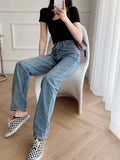 Christmas Gift Withered England High Street Vintage Mom Jeans Woman Washed Medium Waist Jeans Denim Pants For Women Straight Jeans For Women
