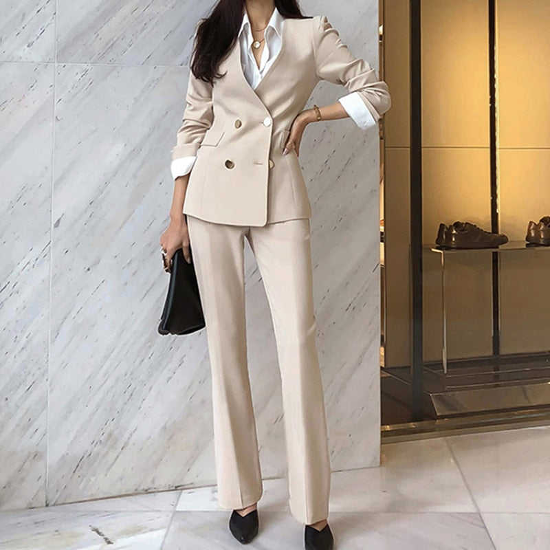 Autumn Women Fashion Long Sleeve Blazer With Belt Pants Suit Set Office Lady Two Piece Sets Outfits