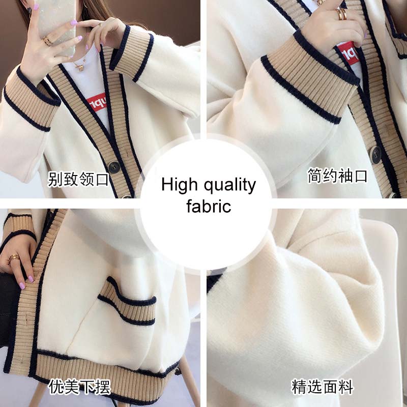 Billlnai  2023  Women's Cardigan Knitted Korean Fashion Stripe Wool Sweater for Women Winter Long Sleeve V-neck Casual Knitwear Coats Female
