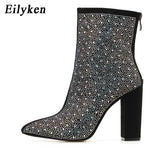 2023 Fashion Sexy Banquet Women's Boots Thick With Square Head Shiny Rhinestones Thin Nightclub High Heel Boots