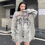 Billlnai Y2K Skeleton Cashmere Sweater Women Korean Style Loose Warm Knitted Pullover 2023 Winter Outwear Female Jumpers Streetwear Retro