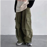 Billlnai - Aidase   Streetwear Loose Casual Pants Large Pocket Wide Leg Pants Overalls Retro Super Military Oversized Sweatpants Fashion Trousers