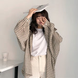 Checked Shirt Female Retro Port Flavor Spring and Autumn 2023 New Korean Version Loose Students Wear Sun Protection Shirt Jacket