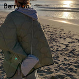 BerryGo 2023 Winter green short parka women Casual long sleeves collarless coats female Thick pocket warm jacket female tops