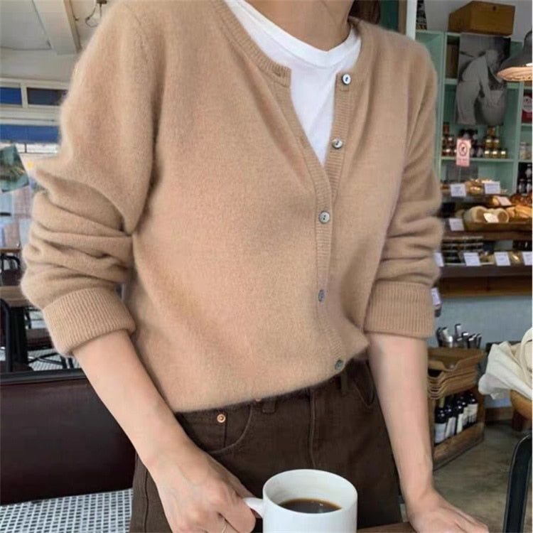 Billlnai Cashmere Sweater Cardigan Women Single Breasted Long Sleeve Elegant Vintage Jumper Solid Wool Knitted Autumn Winter Outwear