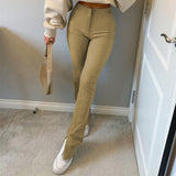 95% Cotton Casual Women's Flare Pants High Waist Streetwear Sweatpants Sports Pants 2023 Side Split Skinny Long Trousers Y2k