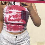 Bold Shade Grunge Retro Style 90s Tank Printed Navel Rib Sleeveless Women Summer Vest Indie Fashion Y2K Slim Basic Cropped Tanks