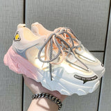 Billlnai 2023 Chunky Sneakers Woman Breathable Running Shoes Fashion Rainbow Dad  Mesh Platform  Ladies Casual Flat