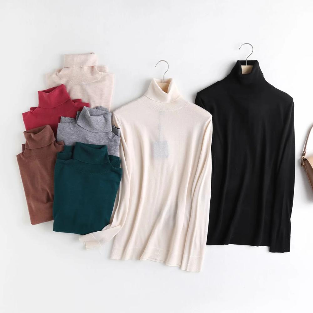 Christmas Gift Withered Winter Sweaters Women Pull Femme England Style Fashion Simple Solid Turtleneck Knit Wool Sweaters Women Pullovers Tops