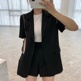 Summer Korean Shorts Sets Office Lady 2 Two Piece Set Women High Waist Short Pant and Short Sleeve Blazer Suits Casual Outfits