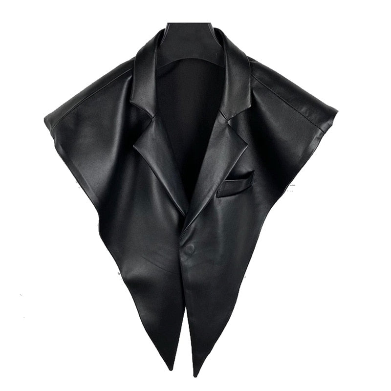 Billlnai PU Faux Leather Jackets And Coats Cropped Vest 2023 Fashion Women Outerwear Cardigan Sleeveless Blazer D85-BH17
