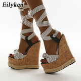 2023 Summer Solid Women White Platform Wedges Sandals Fashion High Heels Shoes Ankle Strap Ladies Open Toe Sandals