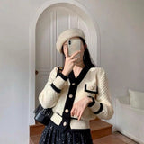 Billlnai  2023  Vintage Ladies Knitted Cardigans Sweaters Women Long Sleeve V-neck French Chic Lady Fashion Slim Tops  Autumn Winter