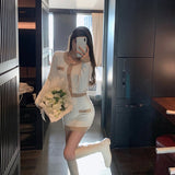 Billlnai 2023 Two Piece Dress Set Women Bodycon Sweater Dress Casual Korea Fashion Suits Office Lady Y2k Knitted Dress Evening Party  Winter