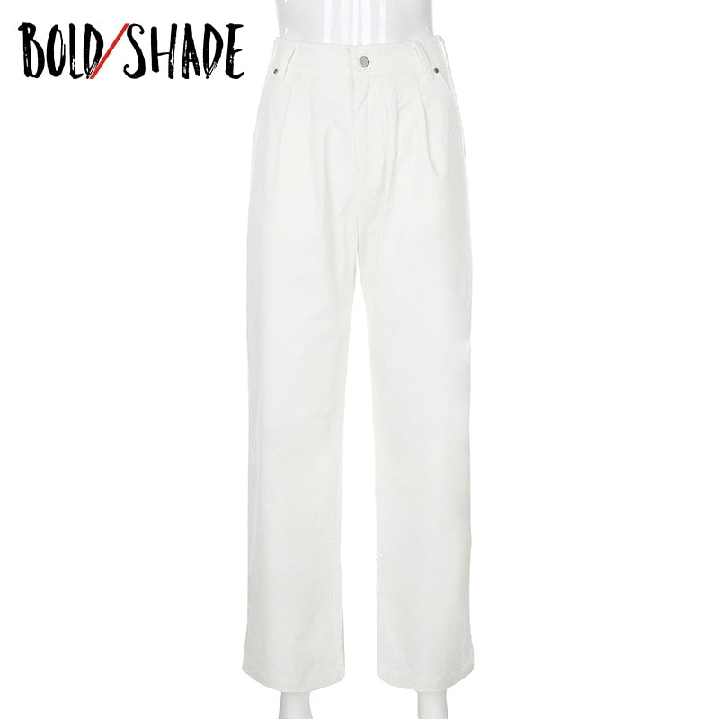 Bold Shade White Indie Casual Pants Teenager High Waist Women Long Trouser Streetwear Autumn Winter y2k New Straight Bottom 2023