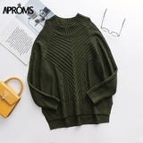 Aproms Elegant Cold Shoulder Knitted Loose Sweaters Women 2023 Autumn Winter Side Split Pullovers Streetwear Fashion Jumpers Top