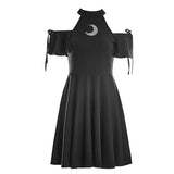 Summer Gothic Chic Elegant Harajuku Black Women Mini Dresses Sexy Club Punk Mesh Moon Lace Strapless Female Goth Zipper Dress
